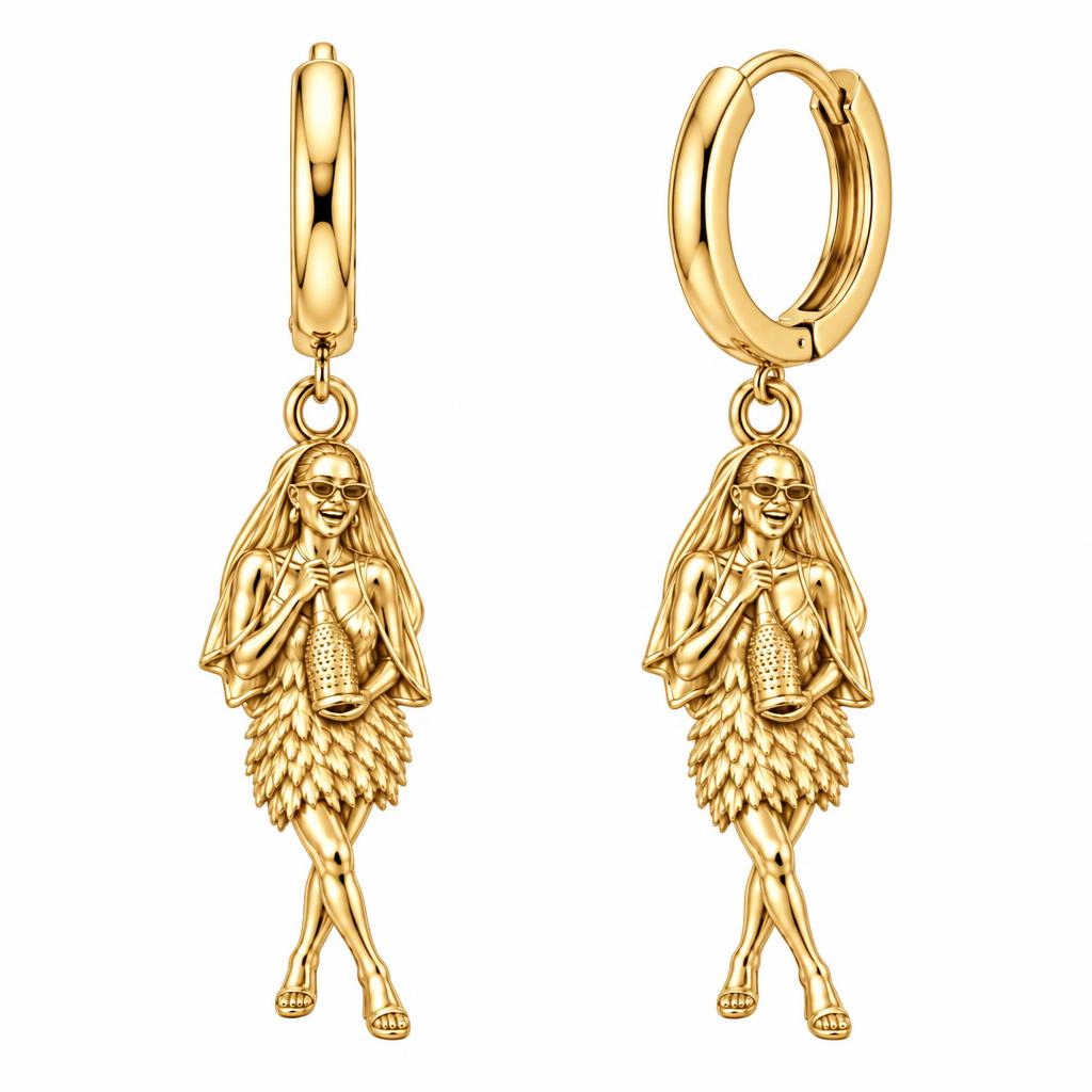 Radiant Bride Celebration Huggie Charm Earrings – 18K gold, front view