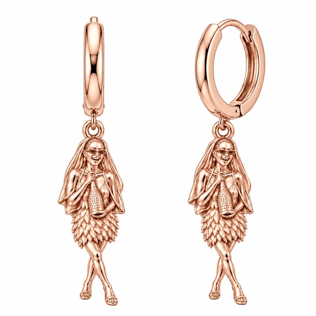 Radiant Bride Celebration Huggie Charm Earrings – rose gold, front view