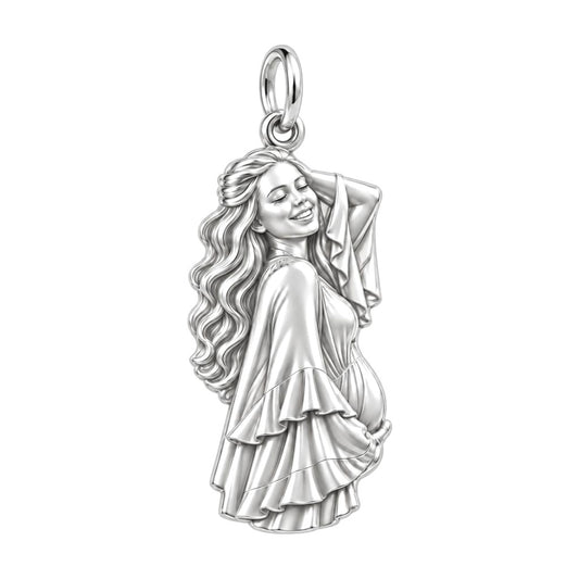 Radiant Expectant Mother Charm Bracelet – Personalized Mom Gift – silver charm, front view