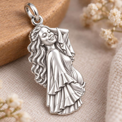 Radiant Expectant Mother Charm Bracelet – Personalized Mom Gift – macro detail of the charm