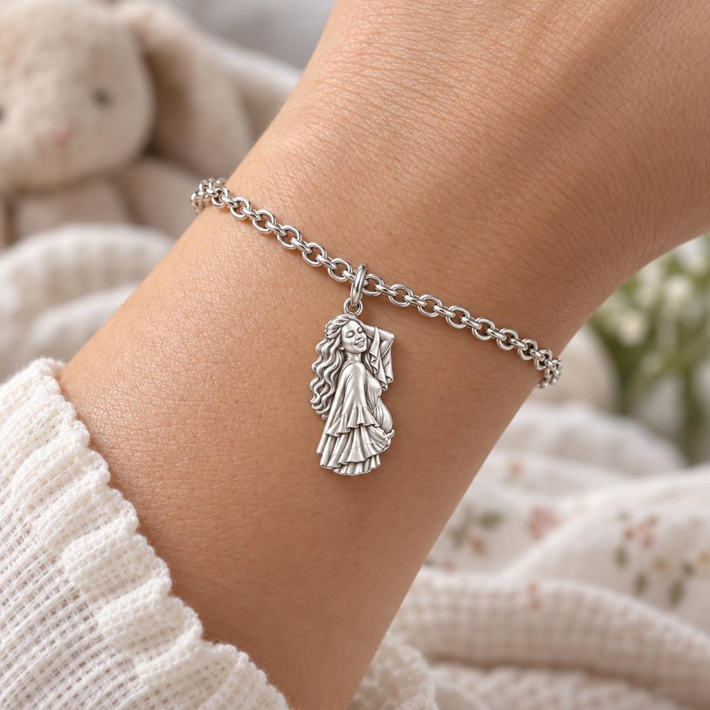Radiant Expectant Mother Charm Bracelet Set – worn / in use