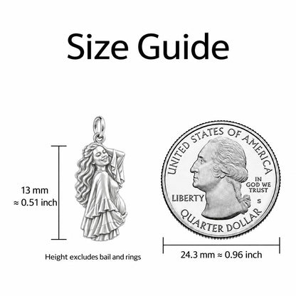 Radiant Expectant Mother Charm Bracelet Set – size guide, 13 mm charm next to a quarter