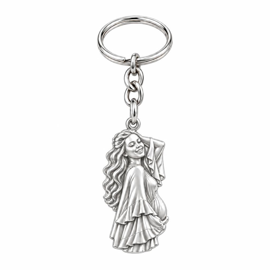 Radiant Expectant Mother Charm Keychain – silver, front view