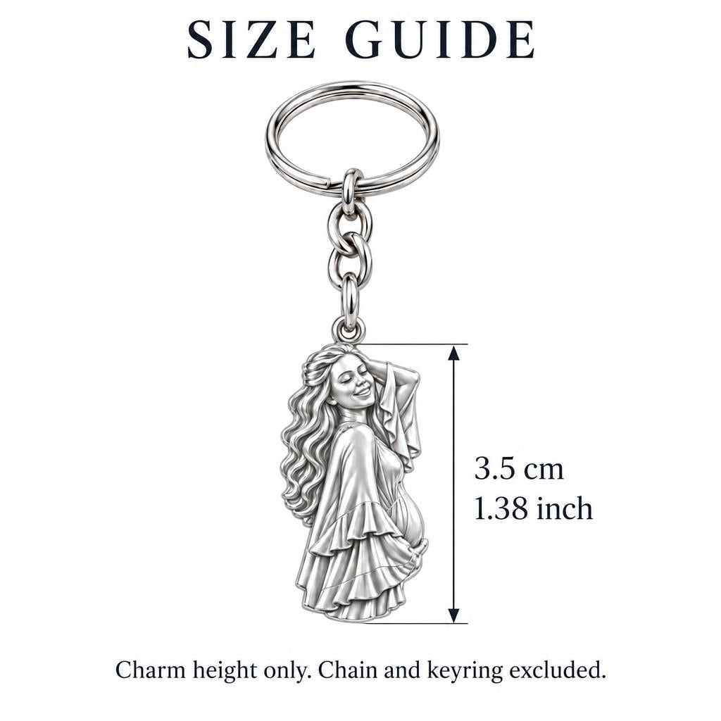 Radiant Expectant Mother Charm Keychain – size guide, 3.5 cm (1.38 in) charm, chain and keyring excluded