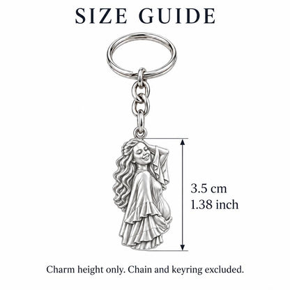Radiant Expectant Mother Charm Keychain – size guide, 3.5 cm (1.38 in) charm, chain and keyring excluded