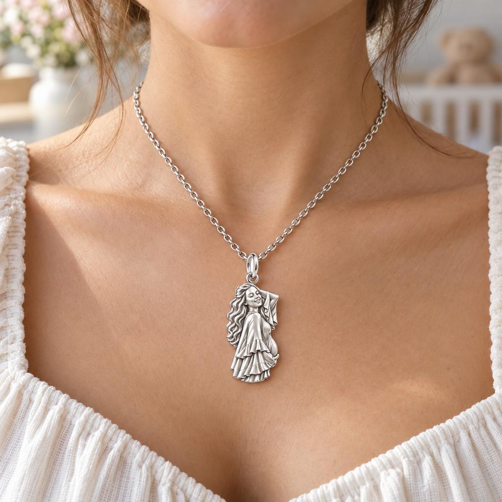 Radiant Expectant Mother Charm Necklace Set – worn / in use