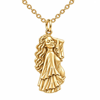 Radiant Expectant Mother Charm Necklace Set – 18K gold, front view