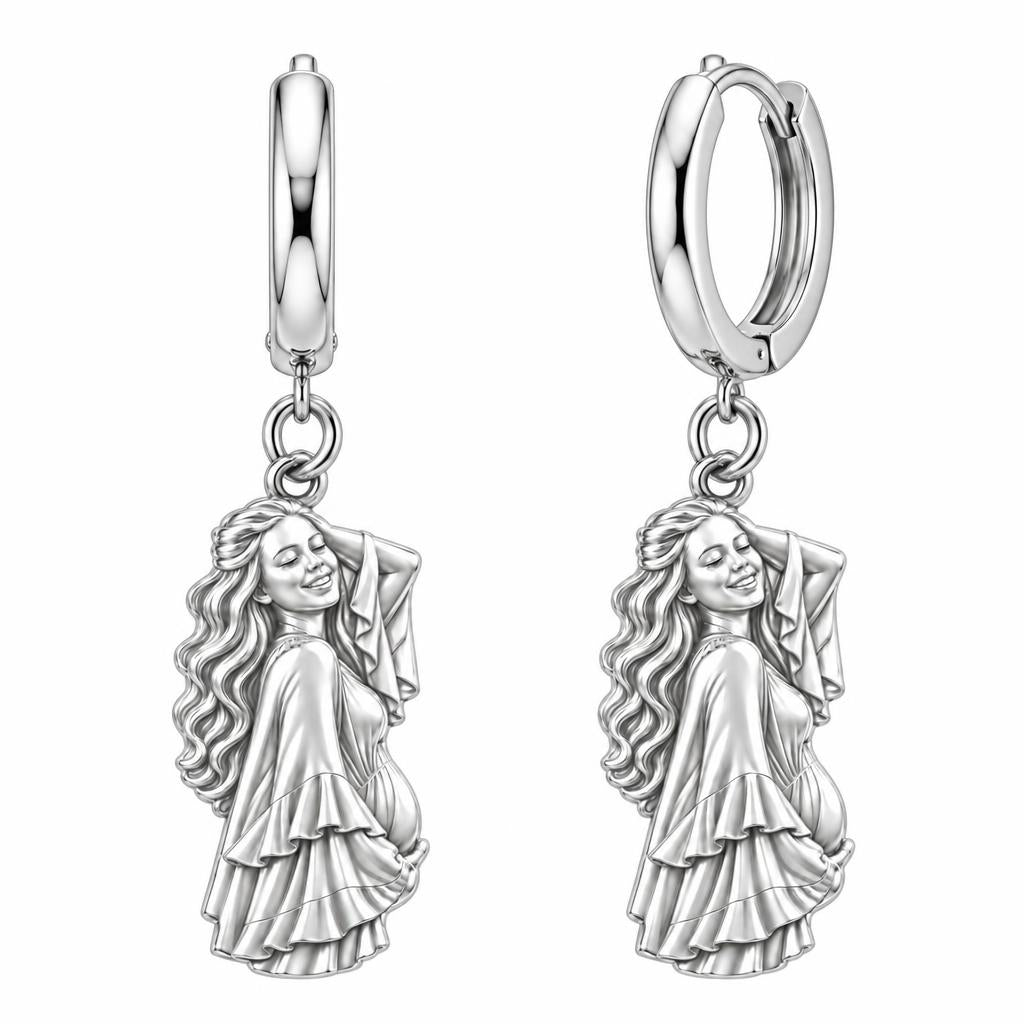 Radiant Expectant Mother Huggie Charm Earrings – silver, front view