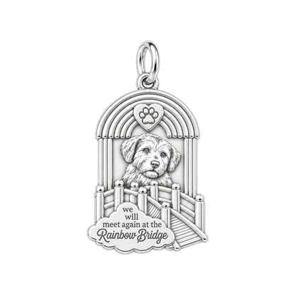 Rainbow Bridge Memorial Charm Bracelet – Personalized Pet Gift – silver plated 2 cm charm, front view