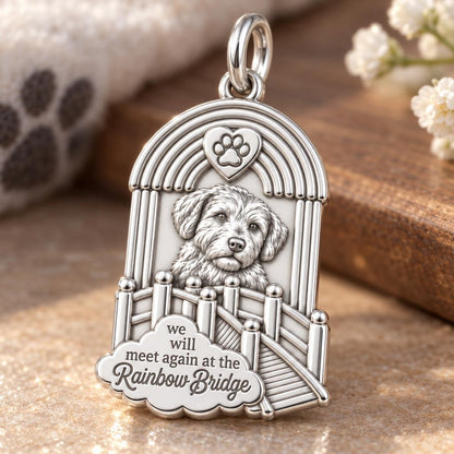Rainbow Bridge Memorial Charm Bracelet – Personalized Pet Gift – macro detail of the charm