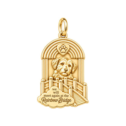 Rainbow Bridge Memorial Charm Bracelet – Personalized Pet Gift – 18K gold plated 2 cm charm, front view