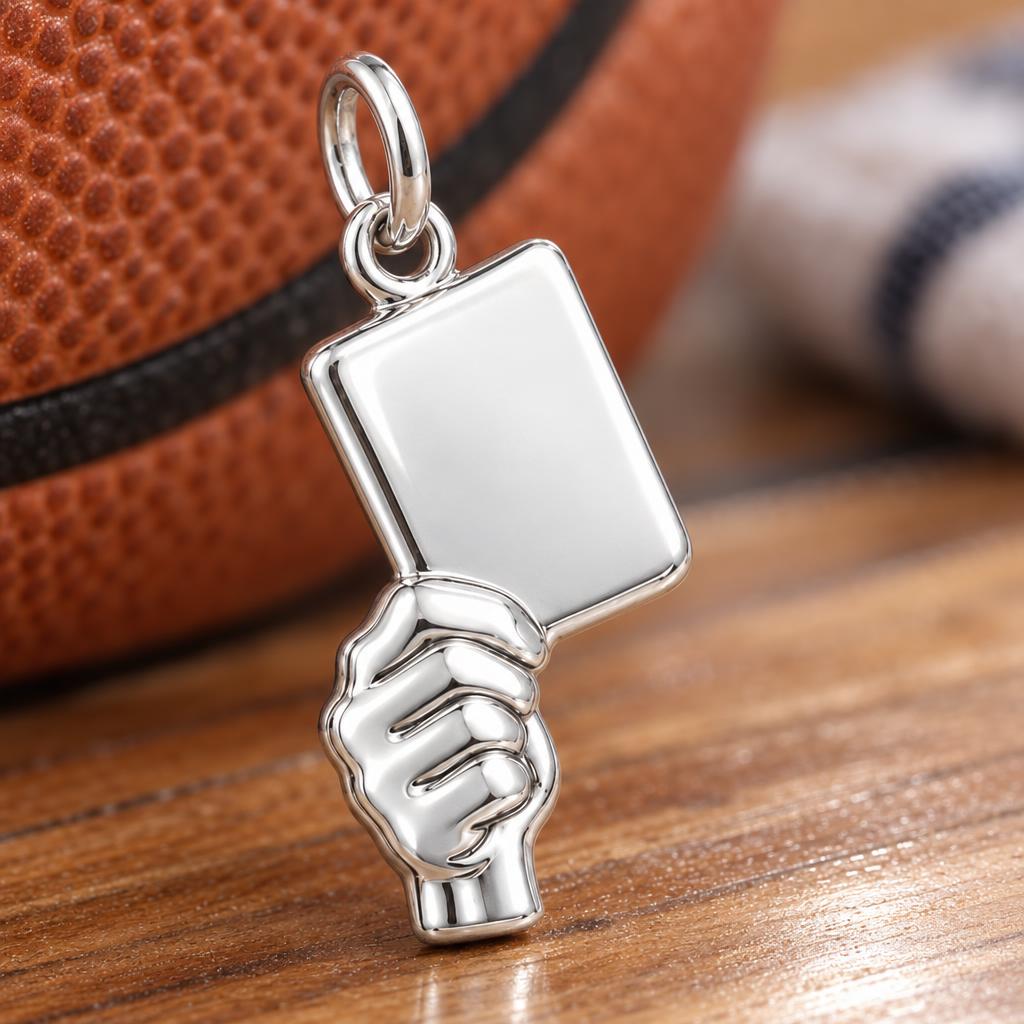 Raised Victory Sign Charm Bracelet – Personalized Coach Gift – macro detail of the charm