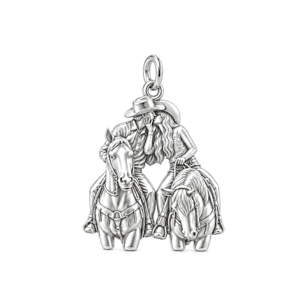 Ranch Romance Charm Bracelet – Personalized Couple Gift – silver charm, front view