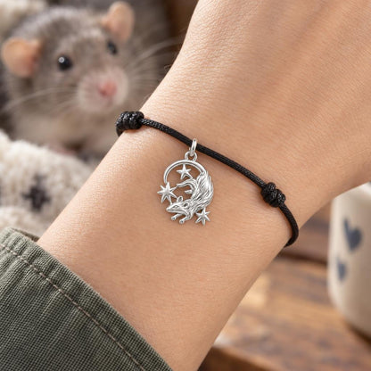 Rat Among the Stars Charm Bracelet – Personalized Pet Gift – worn on the wrist on a black cord bracelet