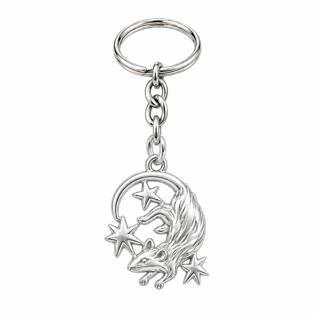 Rat Among the Stars Charm Keychain – silver, front view