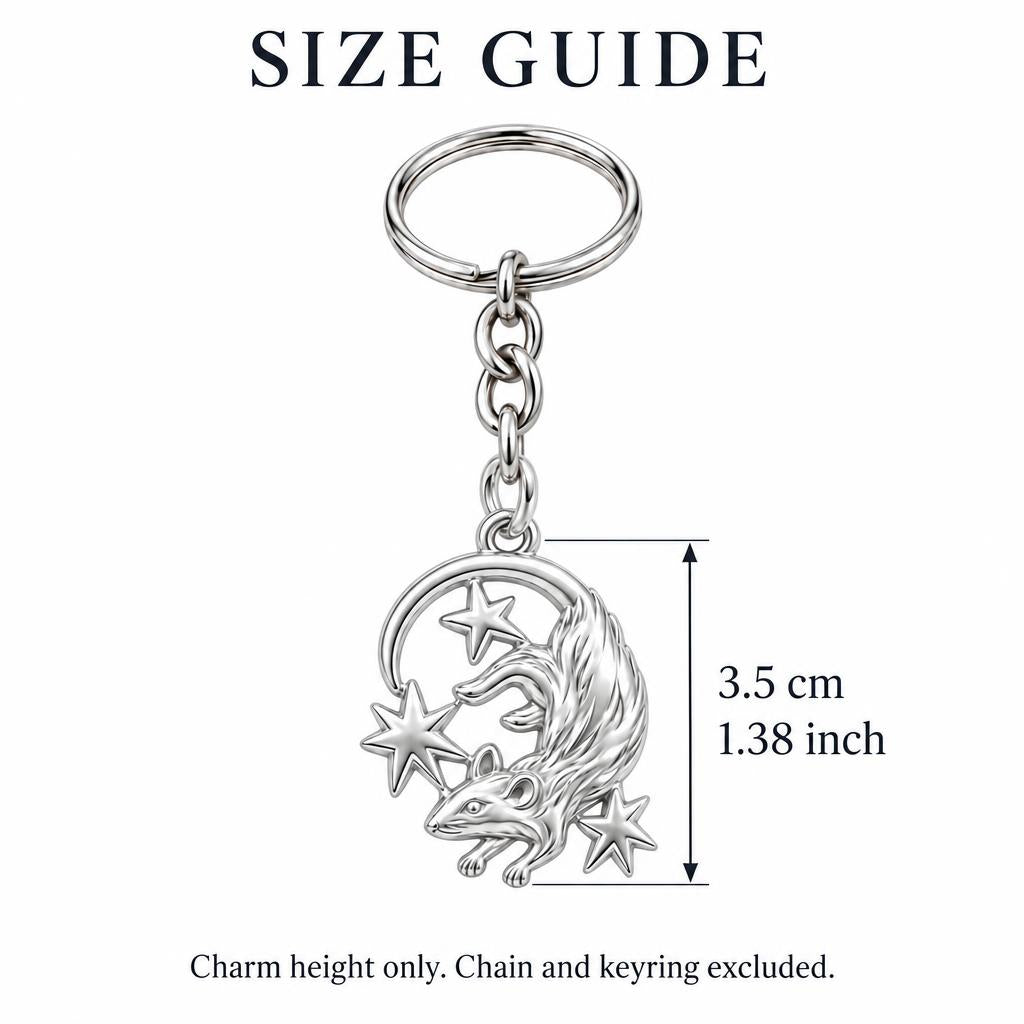 Rat Among the Stars Charm Keychain – size guide, 3.5 cm (1.38 in) charm, chain and keyring excluded