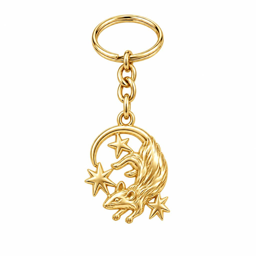 Rat Among the Stars Charm Keychain – 18K gold, front view
