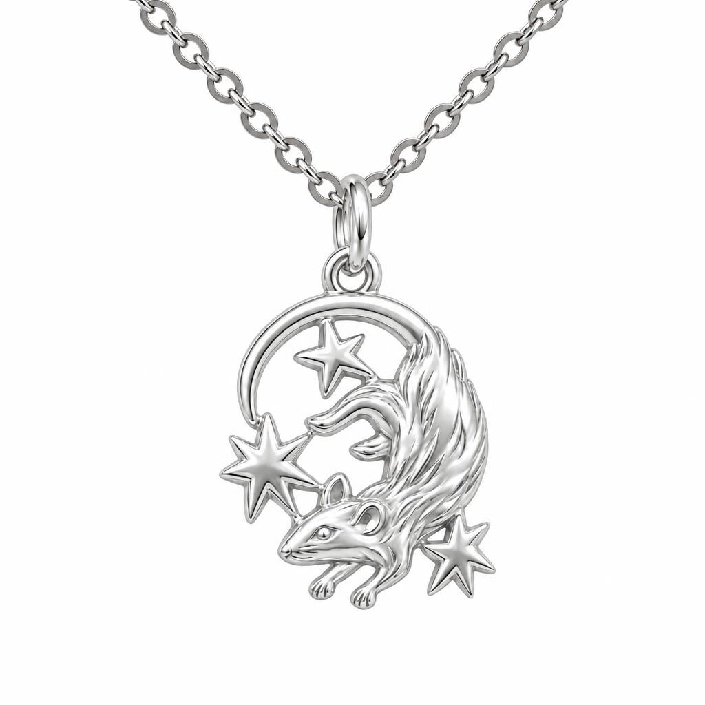 Rat Among the Stars Charm Necklace Set – silver, front view