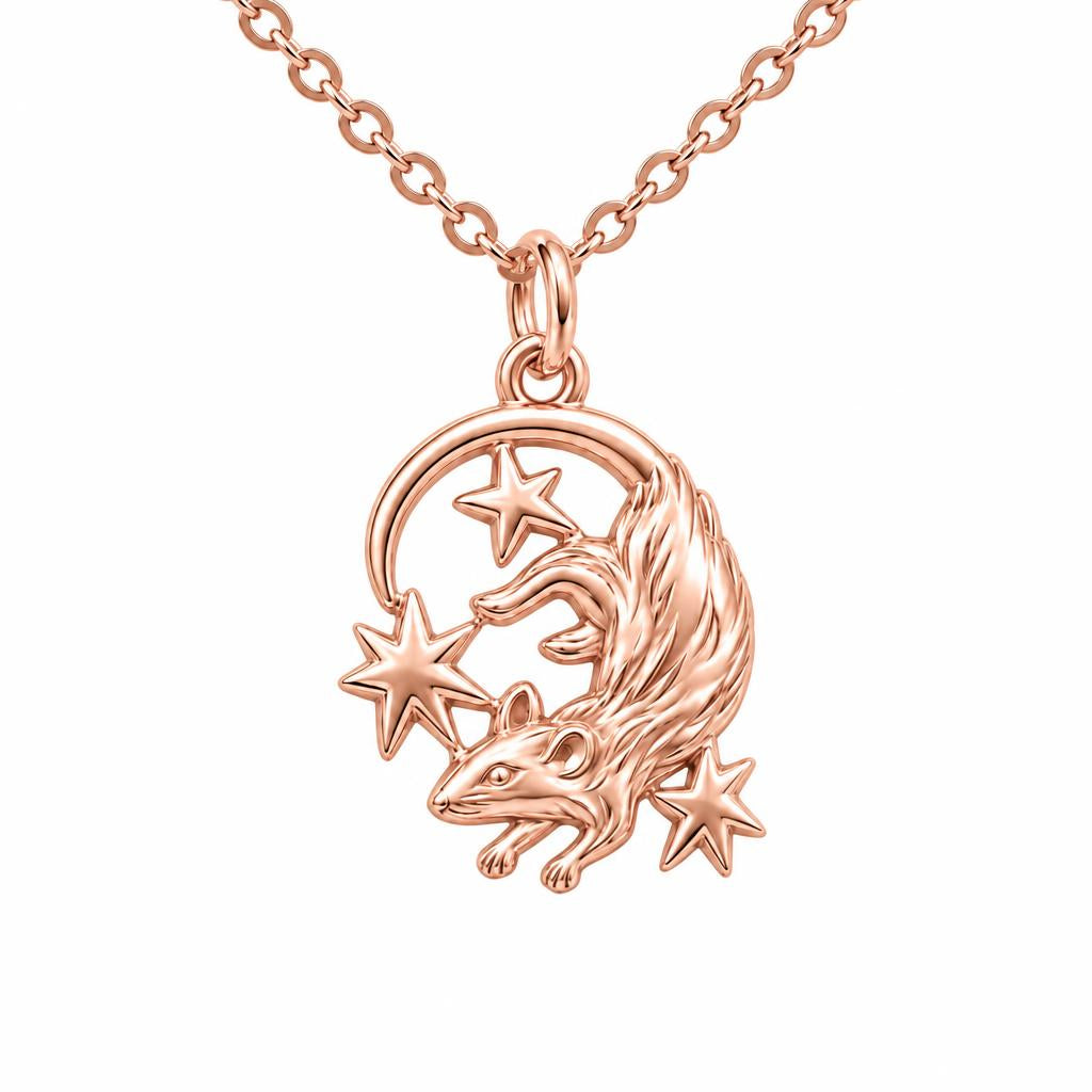 Rat Among the Stars Charm Necklace Set – rose gold, front view