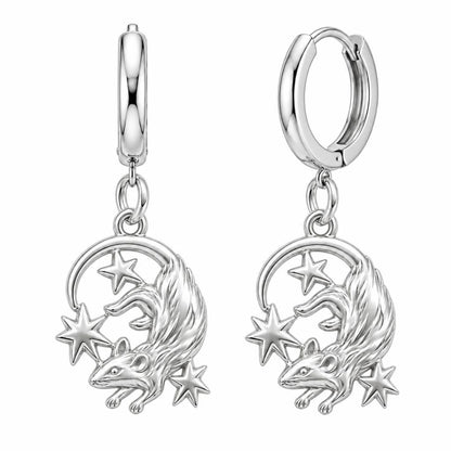 Rat Among the Stars Huggie Charm Earrings – silver, front view