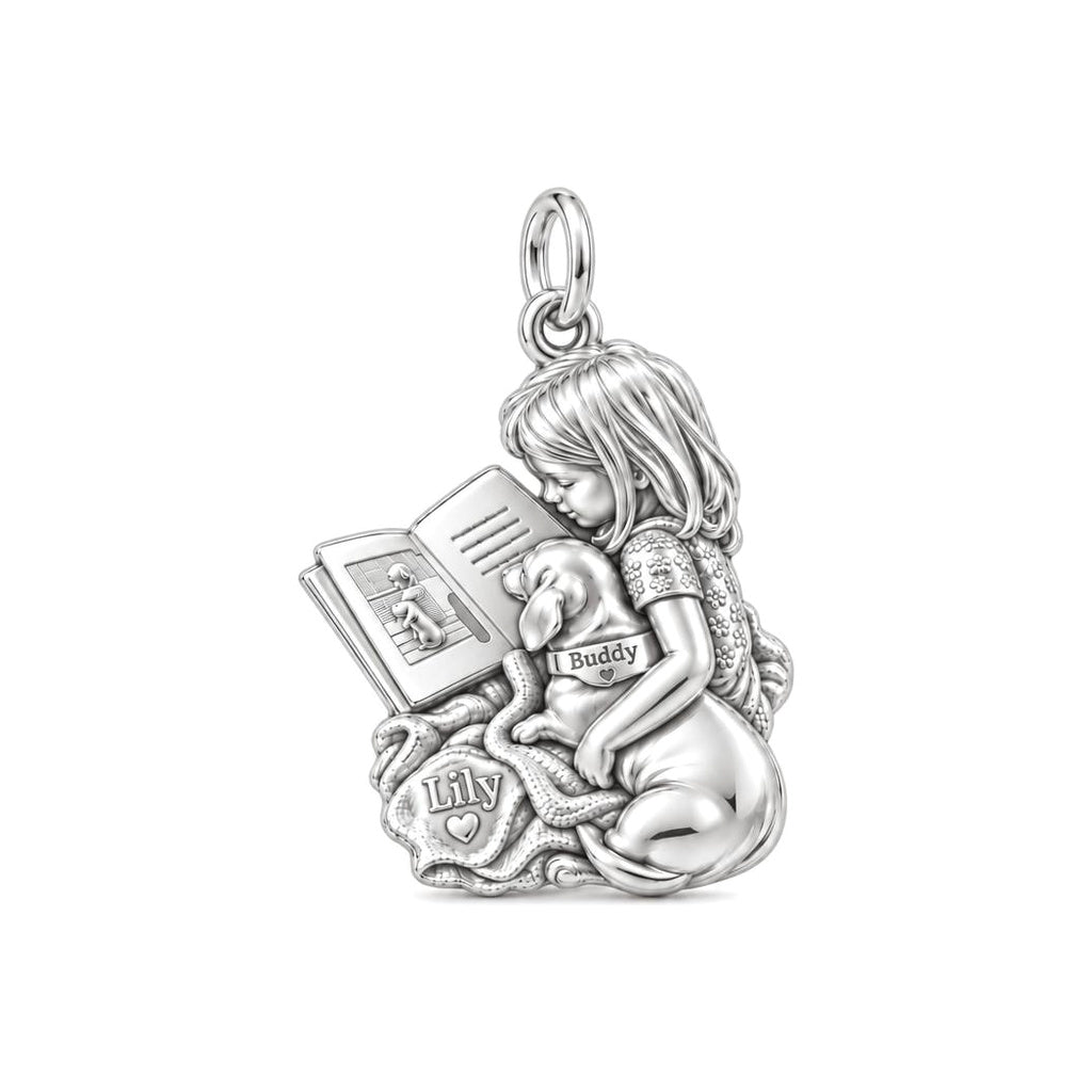 Reading Buddies Charm Bracelet – Personalized Mom Gift – silver charm, front view