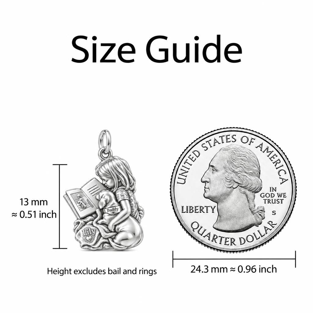 Reading Buddies Charm Bracelet – Personalized Mom Gift – size guide, 13 mm charm next to a quarter