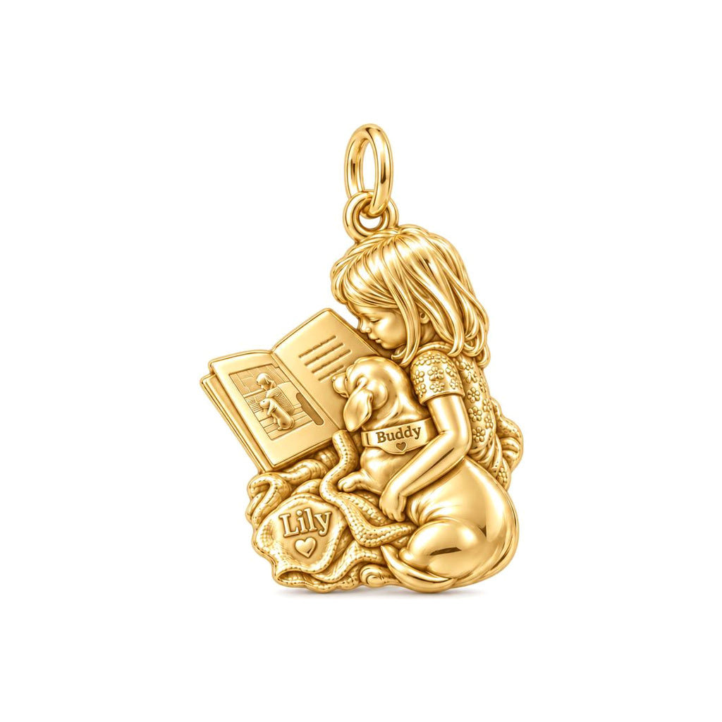 Reading Buddies Charm Bracelet – Personalized Mom Gift – 18K gold charm, front view