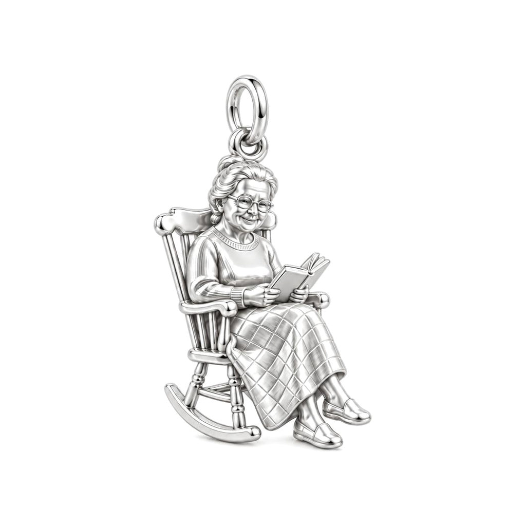 Reading Grandma Charm Bracelet – Personalized Nana Gift – silver charm, front view