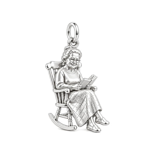 Reading Grandma Charm Bracelet – Personalized Nana Gift – silver charm, front view