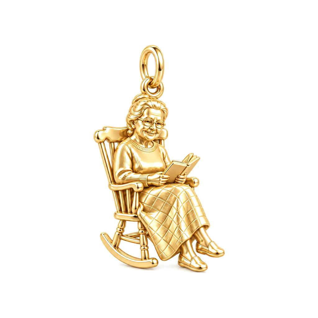 Reading Grandma Charm Bracelet – Personalized Nana Gift – 18K gold charm, front view