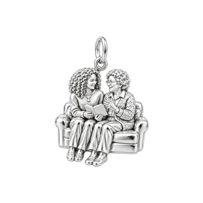 Reading on the Sofa Charm Bracelet – Personalized Nana Gift – silver charm, front view