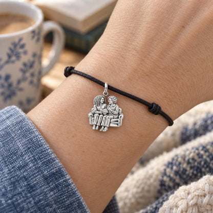 Reading on the Sofa Charm Bracelet – Personalized Nana Gift – worn on the wrist on a black cord bracelet