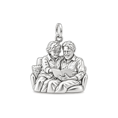 Reading Together Charm Bracelet – Personalized Couple Gift – silver charm, front view