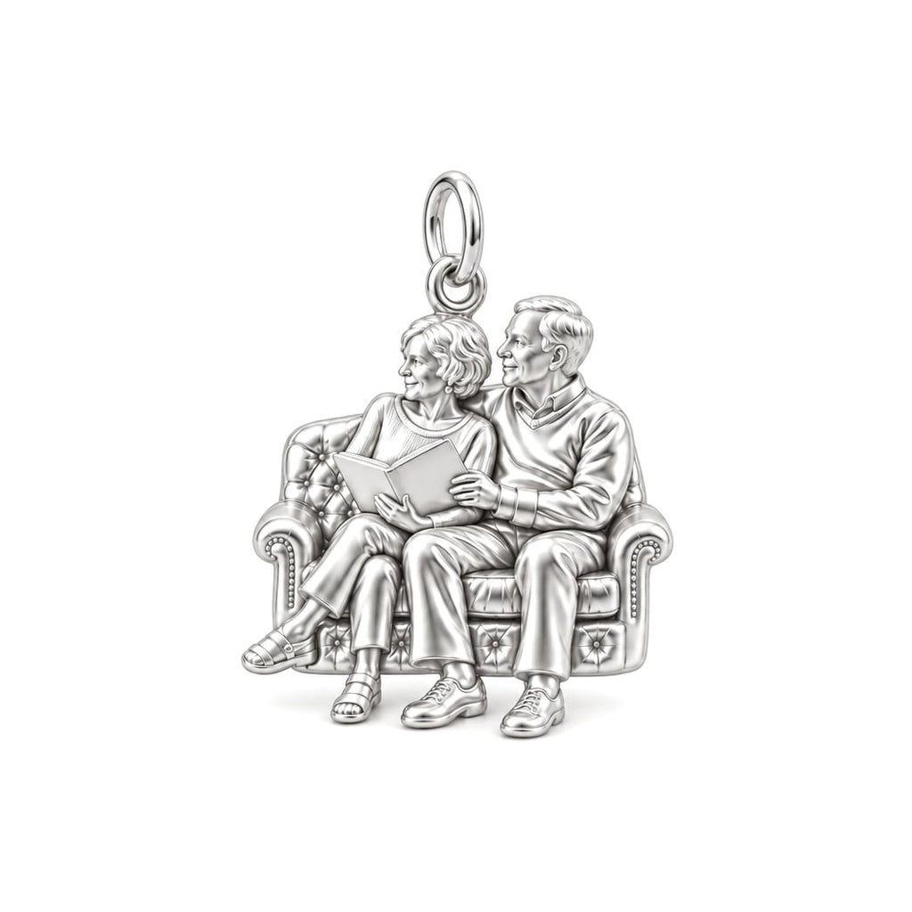Reading Together Charm Bracelet – Personalized Couple Gift – silver charm, front view