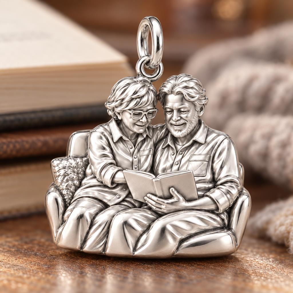 Reading Together Charm Bracelet – Personalized Couple Gift – macro detail of the charm