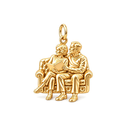 Reading Together Charm Bracelet – Personalized Couple Gift – 18K gold charm, front view