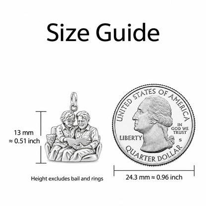 Reading Together Charm Bracelet – Personalized Couple Gift – size guide, 13 mm charm next to a quarter