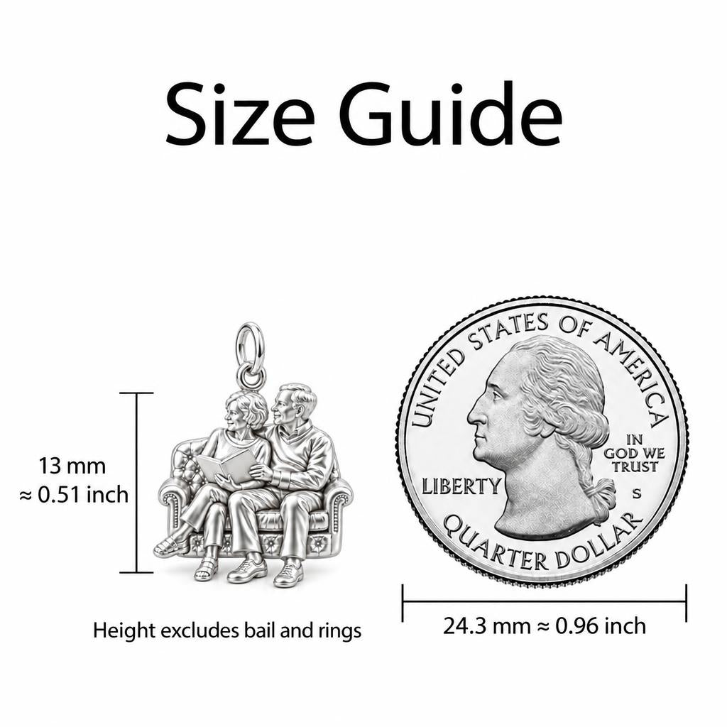 Reading Together Charm Bracelet – Personalized Couple Gift – size guide, 13 mm charm next to a quarter