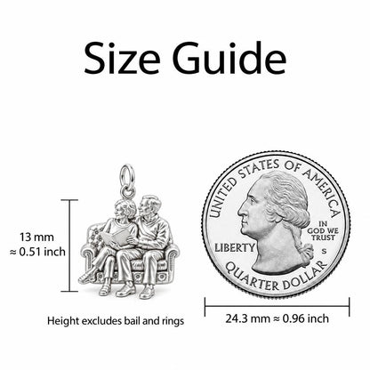 Reading Together Charm Bracelet – Personalized Couple Gift – size guide, 13 mm charm next to a quarter