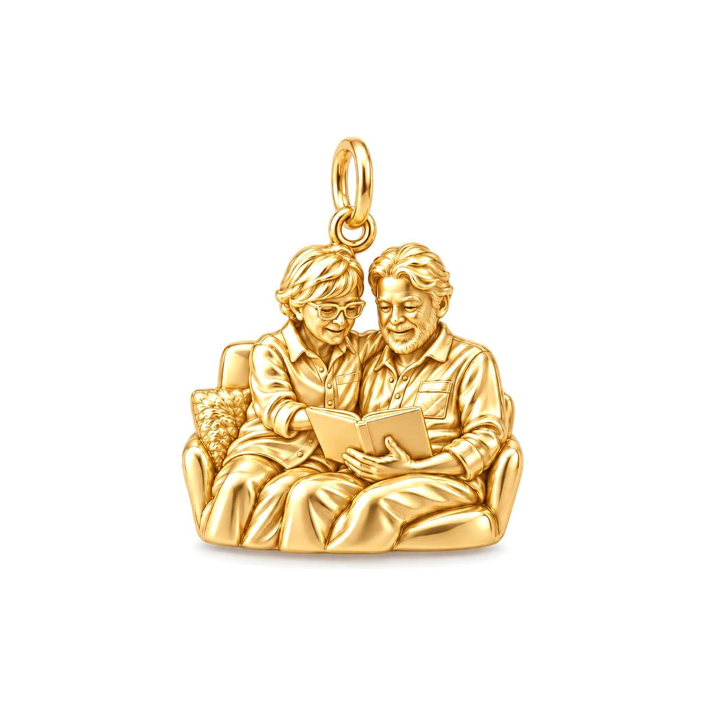 Reading Together Charm Bracelet – Personalized Couple Gift – 18K gold charm, front view