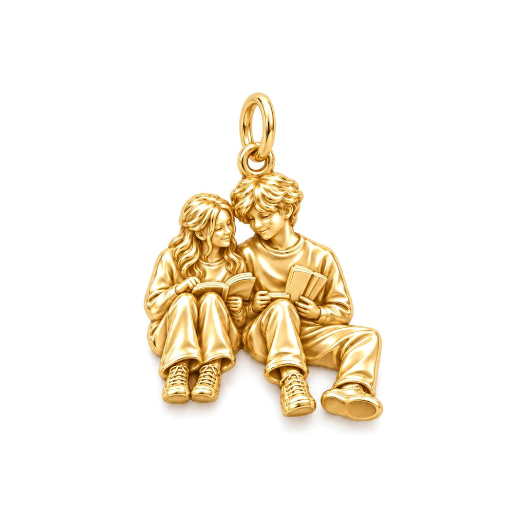 Reading Together Charm Bracelet – Personalized Couple Gift – 18K gold charm, front view