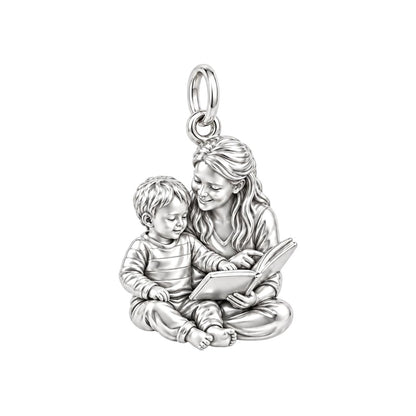 Reading Together Storytime Charm Bracelet – Personalized Mom Gift – silver charm, front view