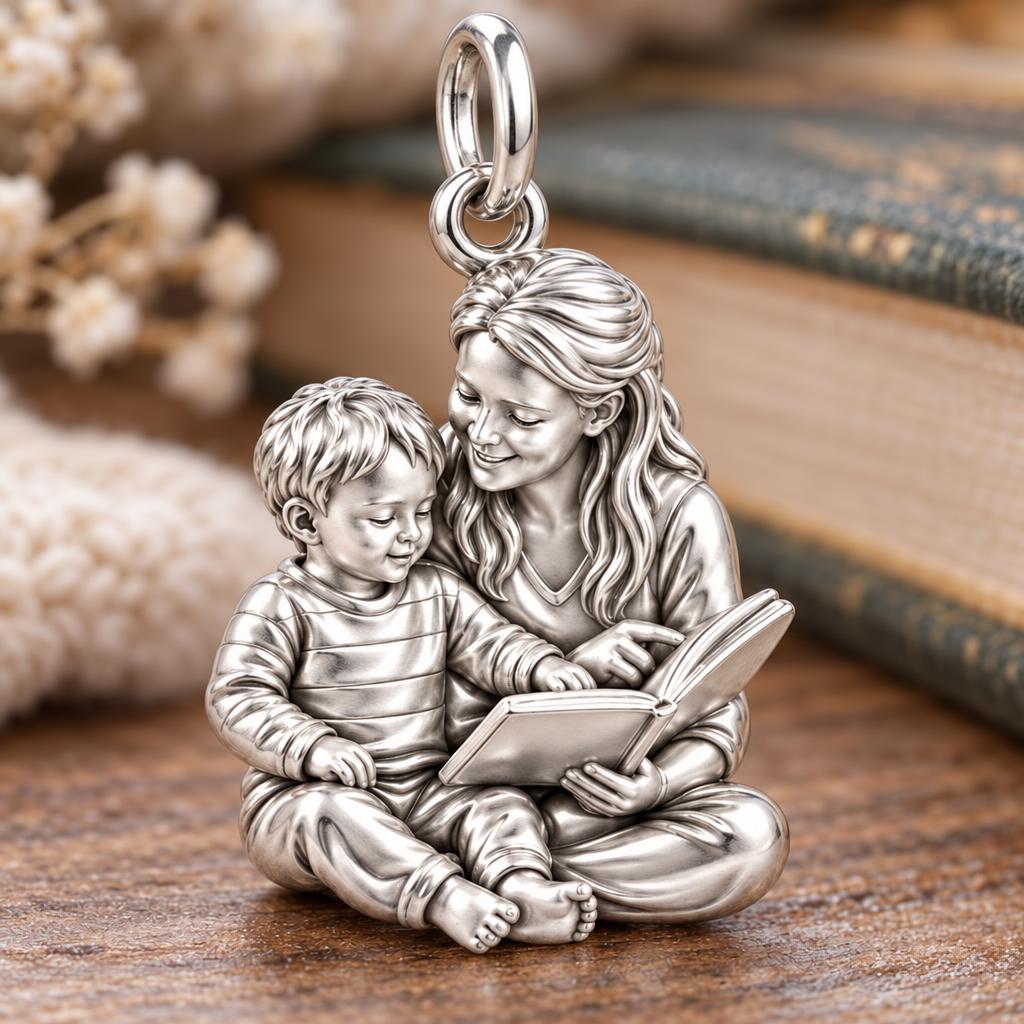 Reading Together Storytime Charm Bracelet – Personalized Mom Gift – macro detail of the charm