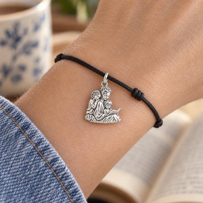 Reading With Mom Charm Bracelet – Personalized Mom Gift – worn on the wrist on a black cord bracelet