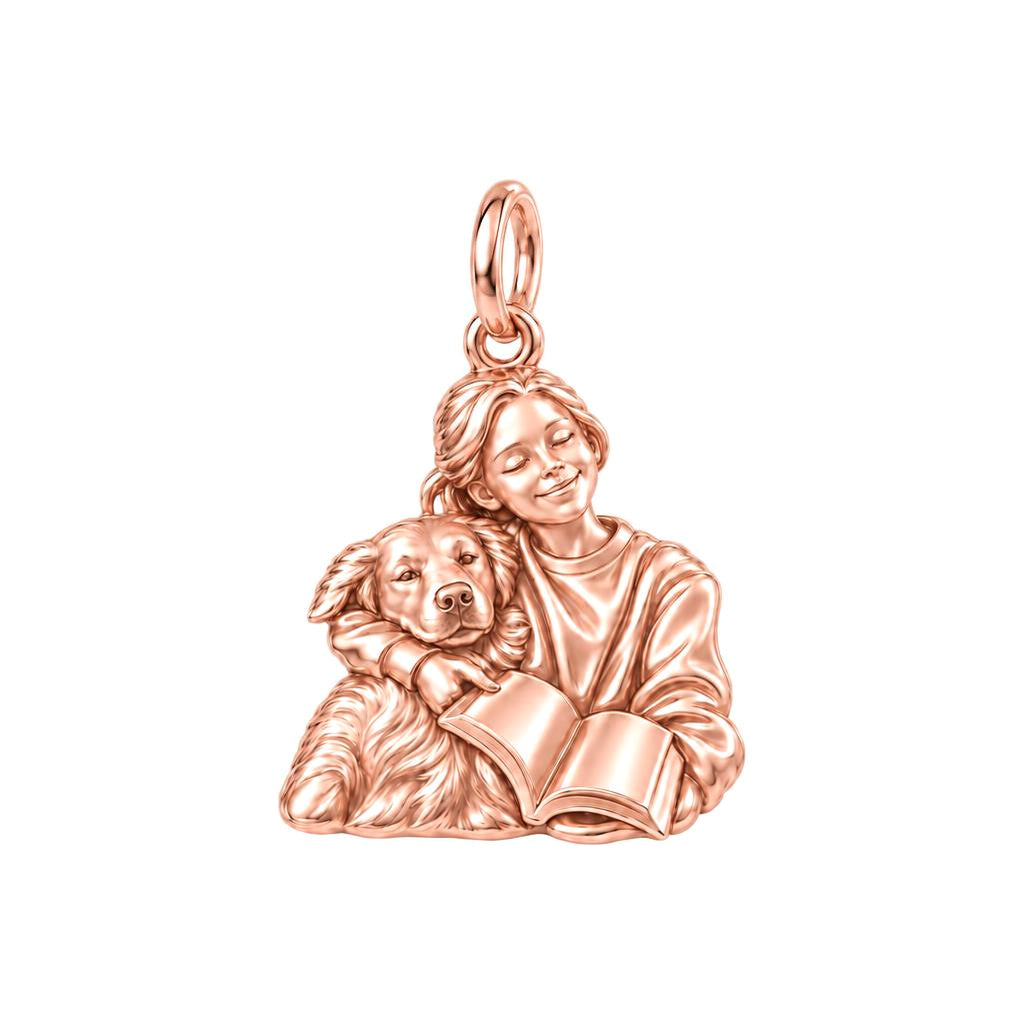 Reading With My Best Friend Charm Bracelet – Personalized Dog Mom Gift – rose gold charm, front view