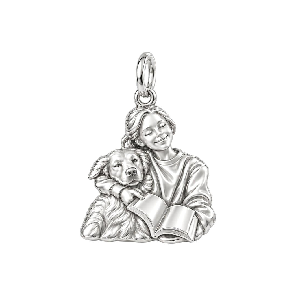 Reading With My Best Friend Charm Bracelet – Personalized Dog Mom Gift – silver charm, front view