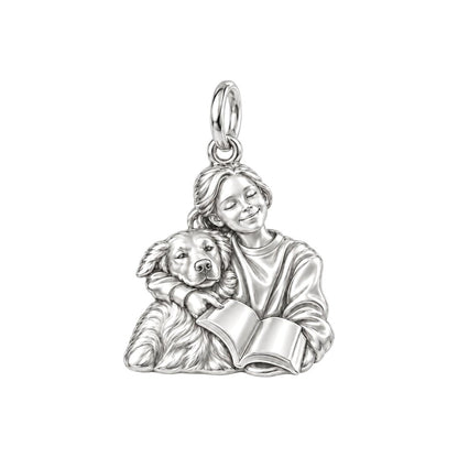 Reading With My Best Friend Charm Bracelet – Personalized Dog Mom Gift – silver charm, front view