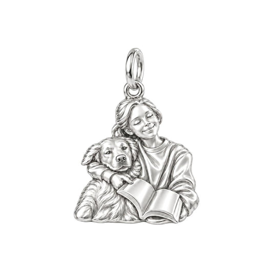 Reading With My Best Friend Charm Bracelet – Personalized Dog Mom Gift – silver charm, front view