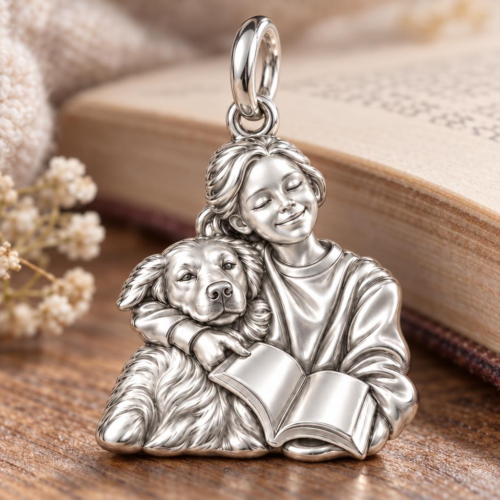 Reading With My Best Friend Charm Bracelet – Personalized Dog Mom Gift – macro detail of the charm