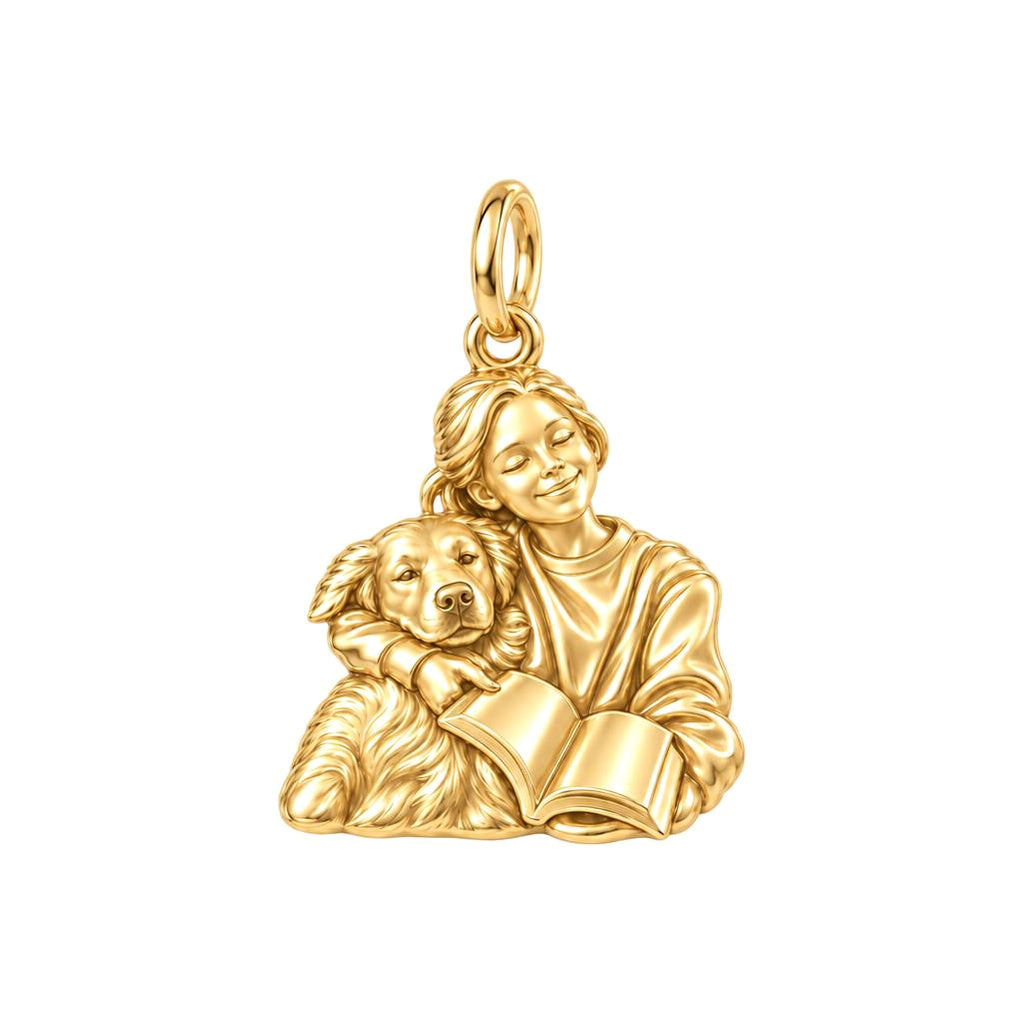 Reading With My Best Friend Charm Bracelet – Personalized Dog Mom Gift – 18K gold charm, front view